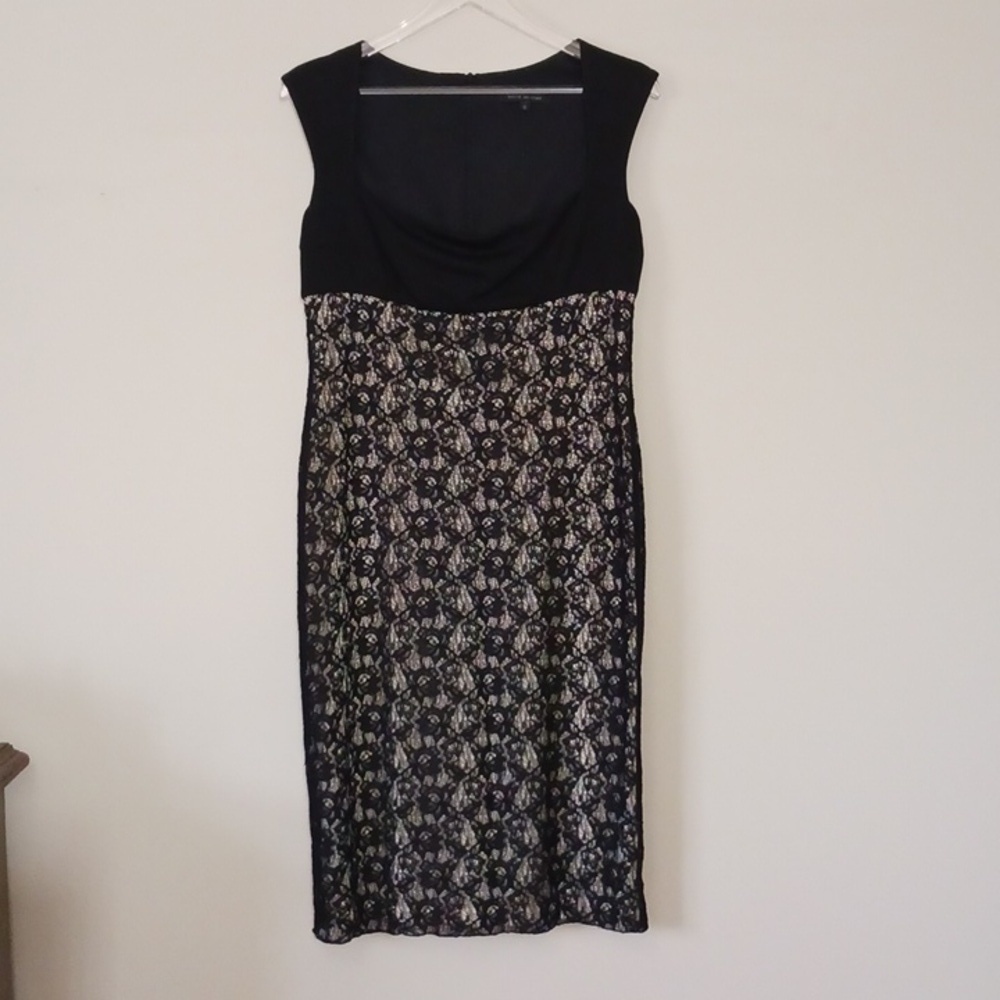 David Meister Whimsigoth Black and Cream Lace Bodycon Dress, Size 12